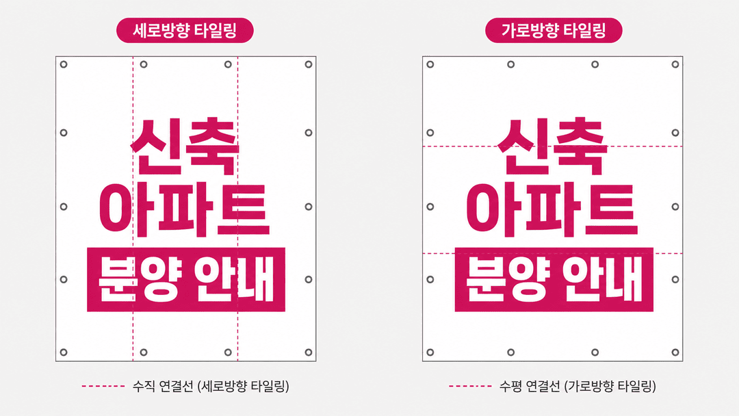 세로방향 타일링과 가로방향 타일링의 연결선 위치 차이를 보여주는 비교 도식