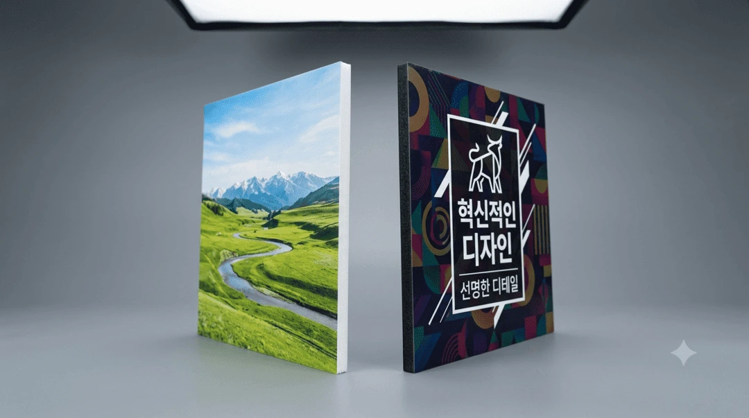 백색 폼보드와 검정 폼보드 인쇄 패널 나란히 비교