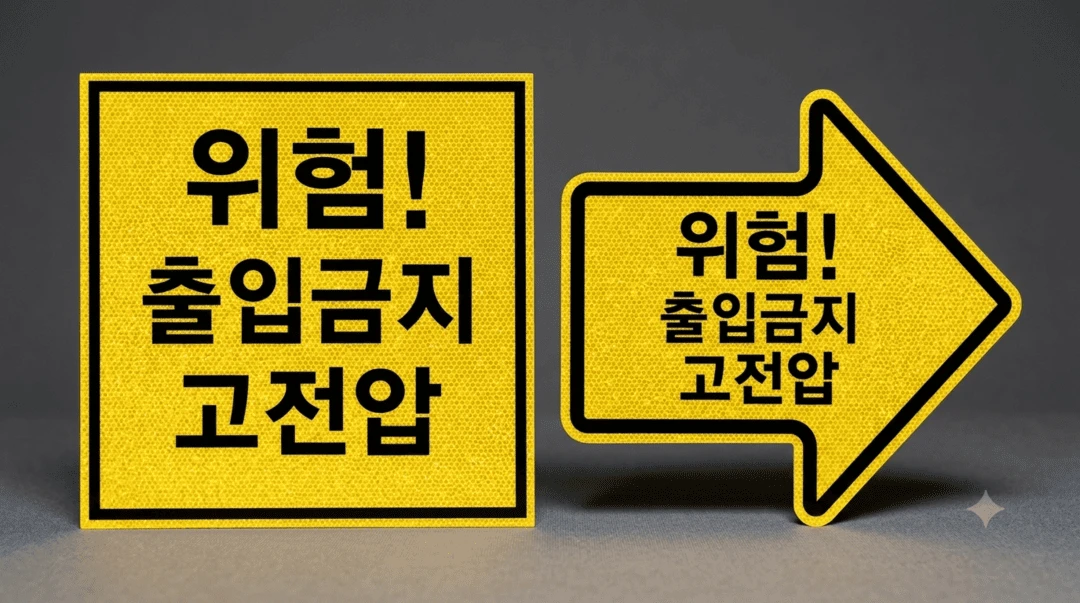 반사 시트지 사각재단과 모양재단 비교, 화살표 모양 반사 스티커 커팅 예시