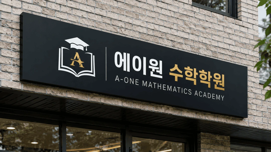 검정 포맥스에 PVC 그레이시트를 합지한 학원 입구 현판 시공 사진